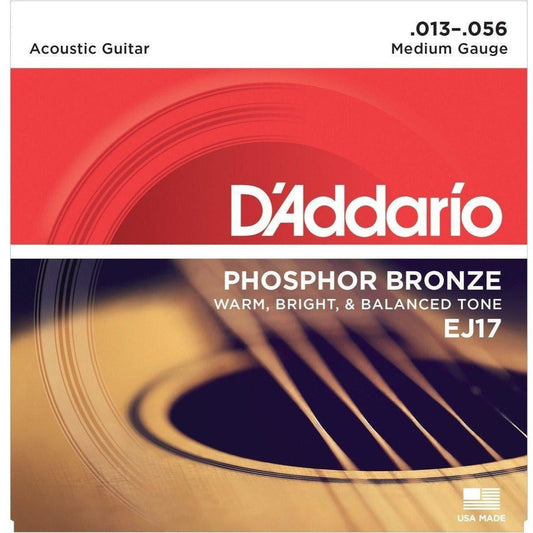 D'Addario EJ17 Phosphor Bronze Acoustic Guitar Strings, Medium, 13-56-Andy's Music