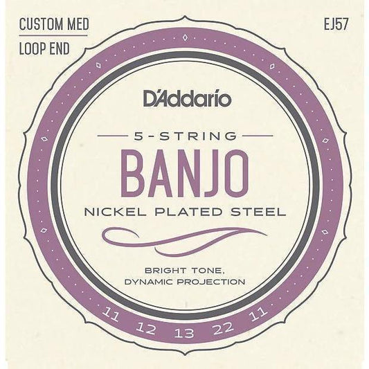 D'Addario EJ57 5-String Banjo Nickel Strings Custom Medium 11-22-Andy's Music