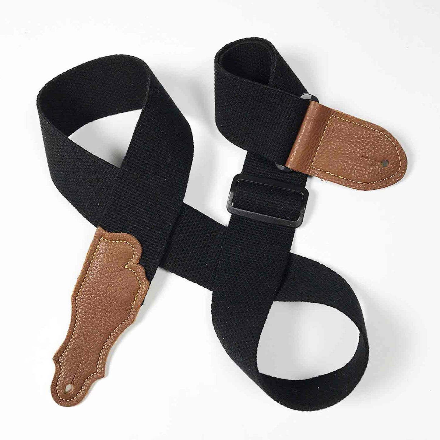 Franklin Black Cotton Guitar Strap with Caramel Glove Leather End Tabs