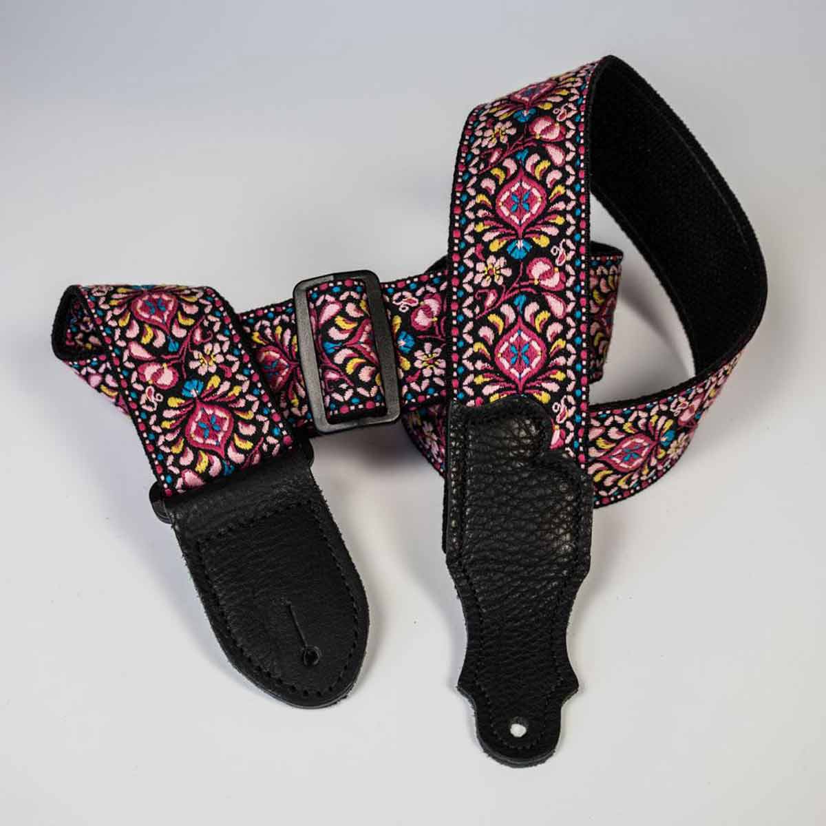 Franklin Strap Pink Folk Guitar Weave with Black Leather End Tabs F1P