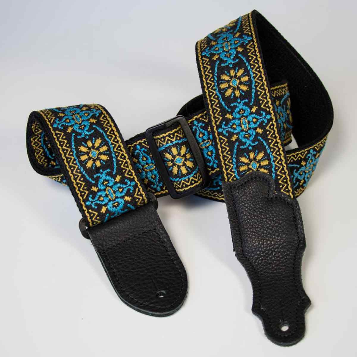 Franklin Strap Folk Weave Strap Turquoise Black Leather Tabs F1T