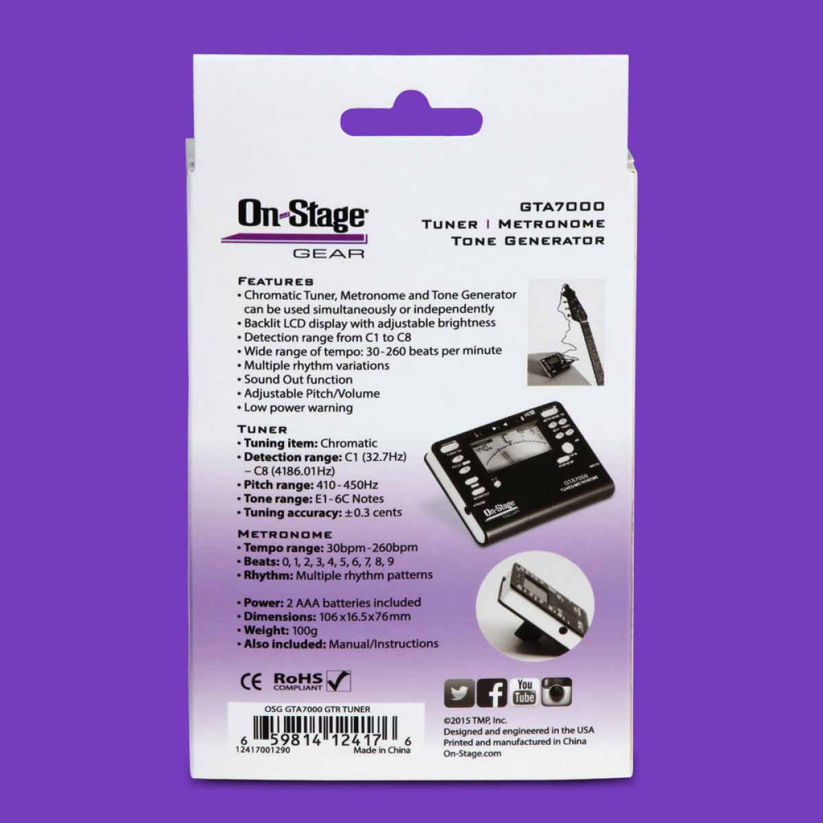 On-Stage Chromatic Tuner, Metronome, Tone Generator GTA7000-Andy's Music