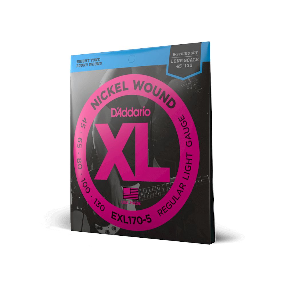 D'Addario 5-String Nickel Wound Bass Strings, Light, 45-130 EXL1705