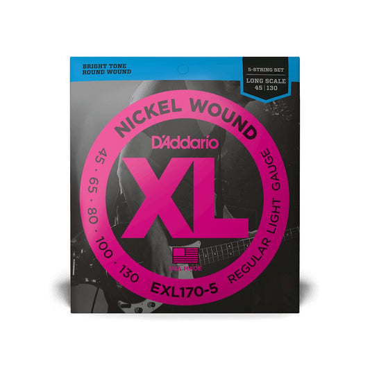 D'Addario 5-String Nickel Wound Bass Strings, Light, 45-130 EXL1705-Andy's Music
