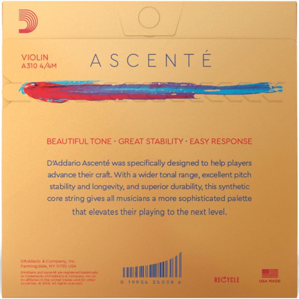 D'Addario Ascenté Synthetic Violin String Set Medium Tension 4/4