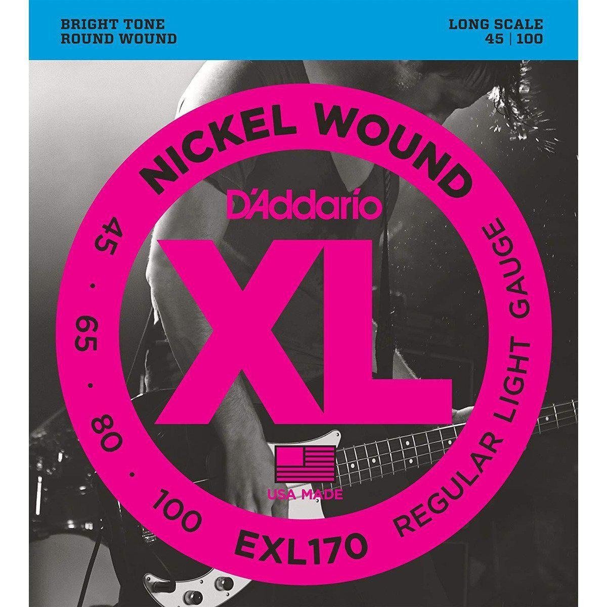 D'Addario EXL170 Nickel Wound 4-String Bass, Light, 45-100, Long Scale-Andy's Music