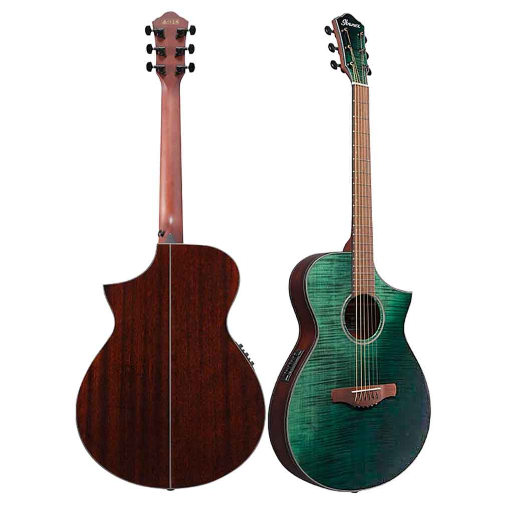 Ibanez AEWC32FM Thinline Acoustic Electric Guitar-Dark Green Sunset Fade-Andy's Music