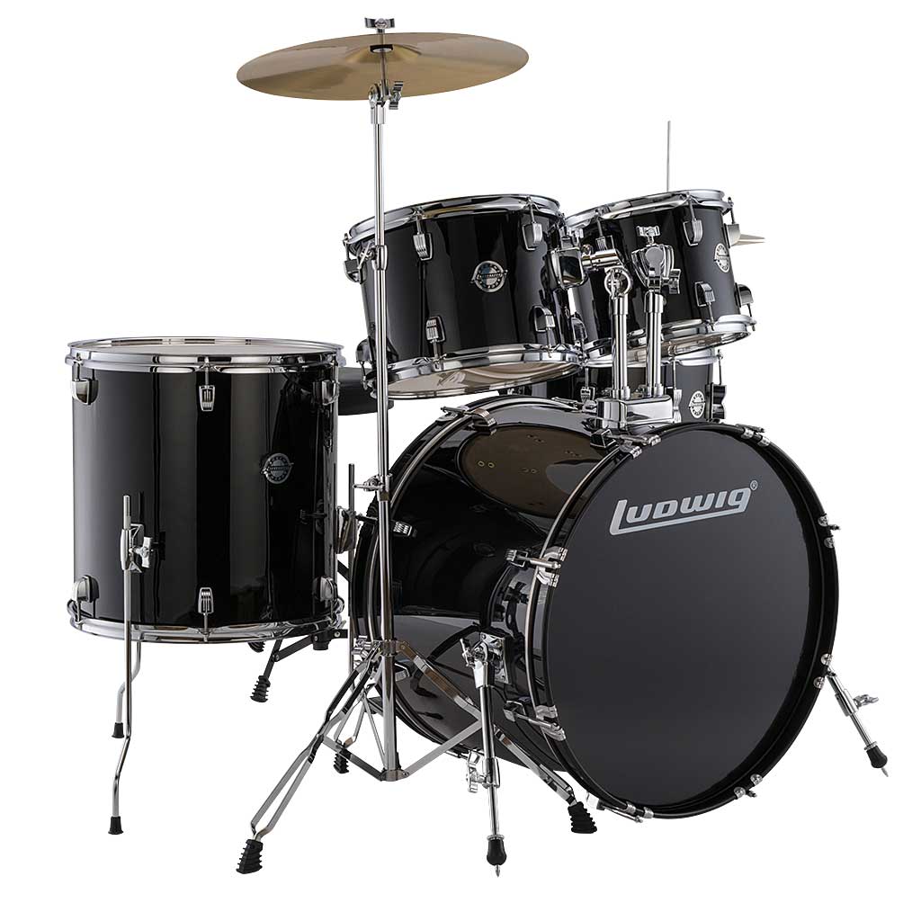 Ludwig Accent Drive 5-Piece Drum Set With Cymbals And Hardware-Black Sparkle-Andy's Music