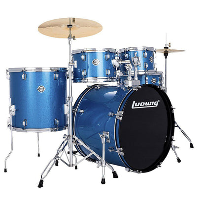 Ludwig Accent Drive 5-Piece Drum Set With Cymbals And Hardware-Blue Sparkle-Andy's Music