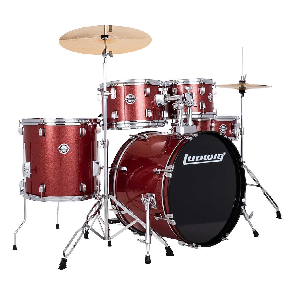 Ludwig Accent Drive 5-Piece Drum Set With Cymbals And Hardware-Red Sparkle-Andy's Music