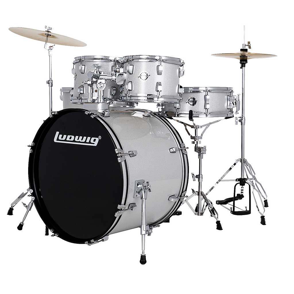 Ludwig Accent Drive 5-Piece Drum Set With Cymbals And Hardware-Silver Sparkle-Andy's Music