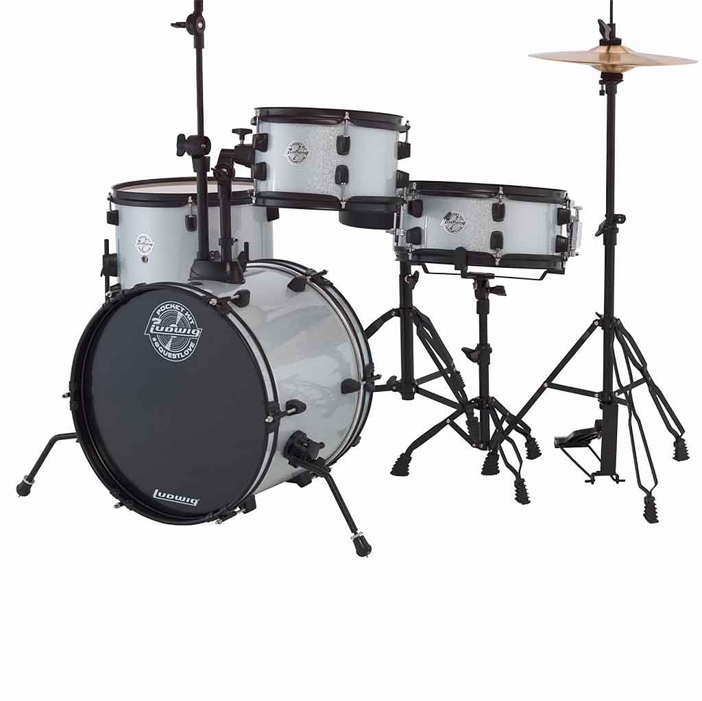 Ludwig Pocket Drum Set For Kids With Cymbals And Hardware-White Sparkle-Andy's Music