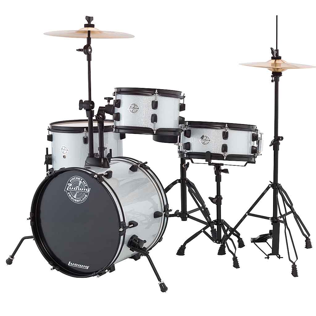Ludwig Pocket Drum Set For Kids With Cymbals And Hardware-White Sparkle-Andy's Music