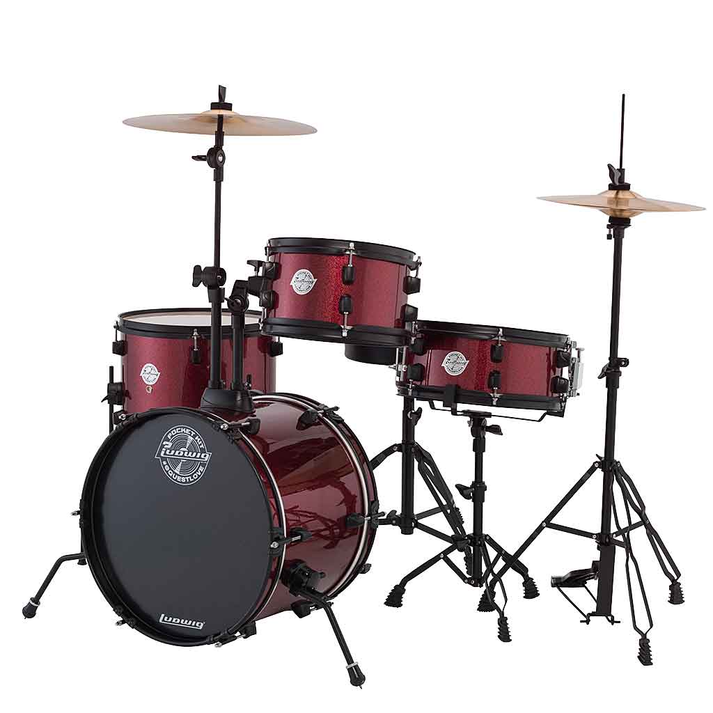 Ludwig Pocket Drum Set For Kids With Cymbals And Hardware-Wine Red Sparkle-Andy's Music