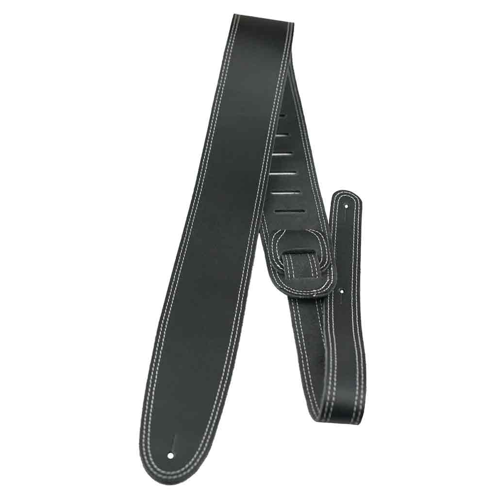 Perri's Leather 2.5" Double Stitched Black Leather Guitar Strap - P25ST175-Andy's Music