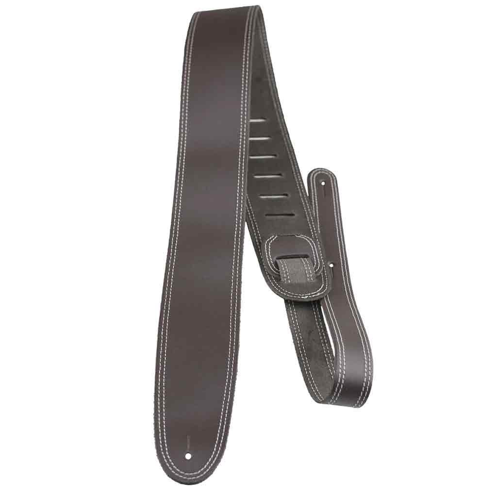 Perri's Leather 2.5" Double Stitched Brown Leather Guitar Strap - P25ST174-Andy's Music