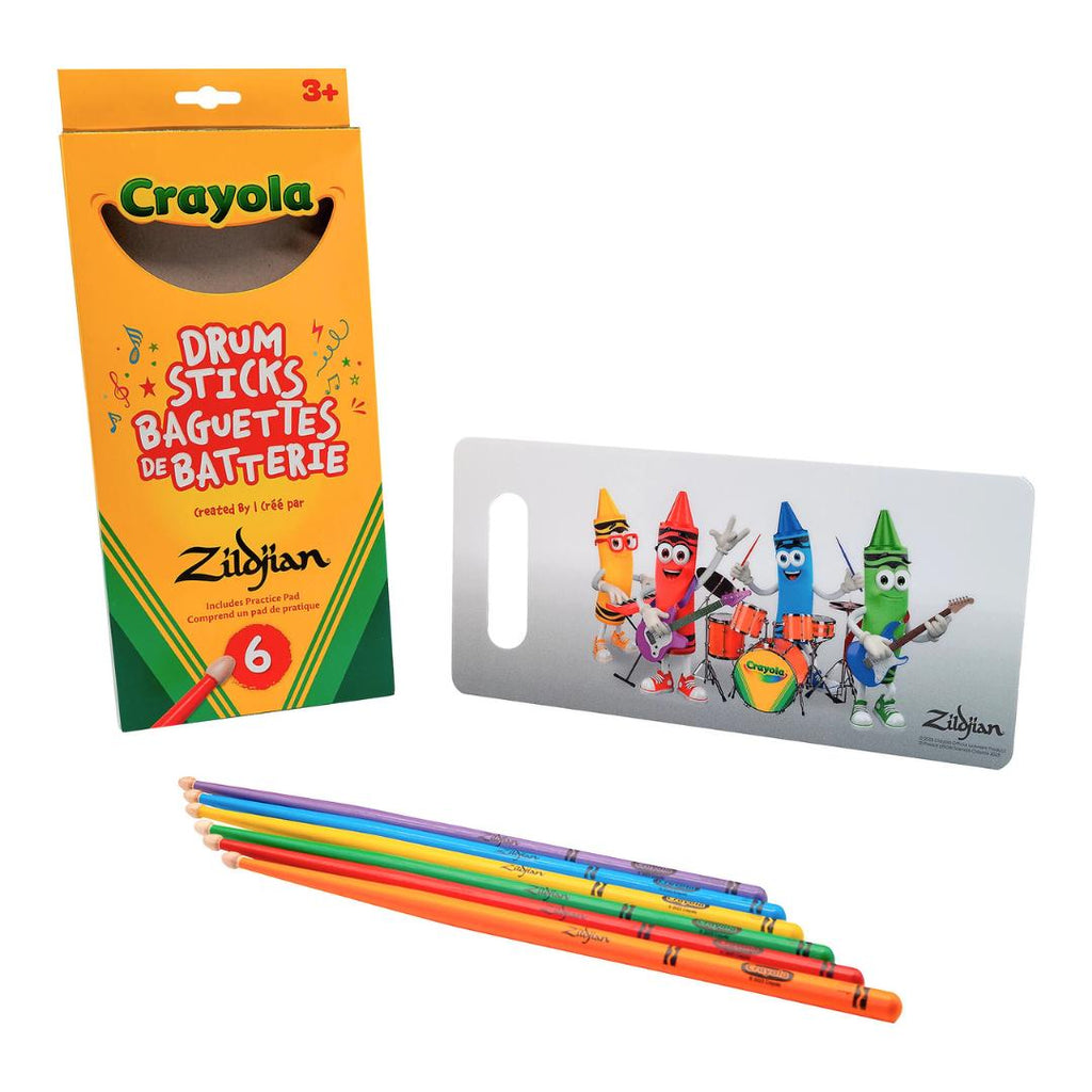 Zildjian x Crayola 6 Pack, Kids Drumsticks & Pad