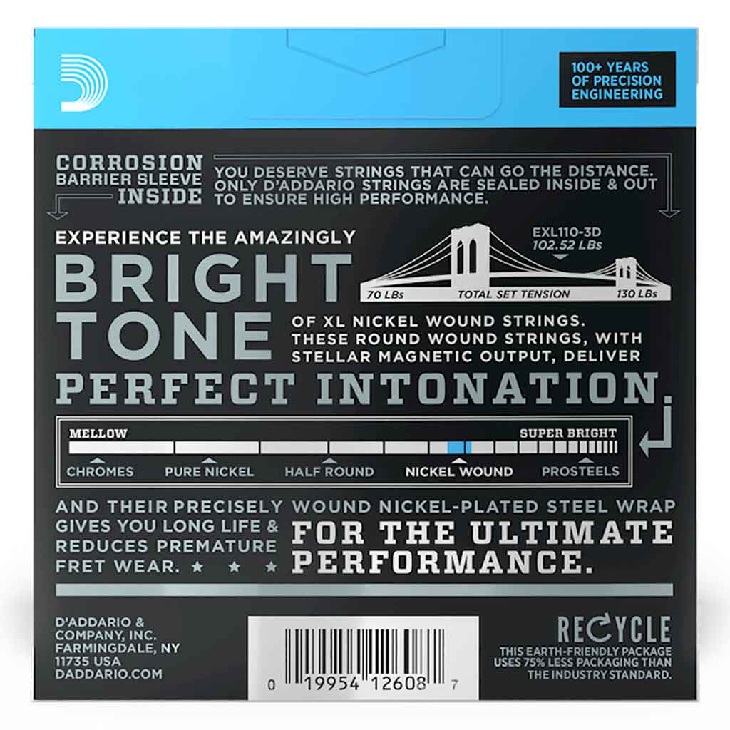 D'Addario 10-46 3 Pack EXL110 3D Nickel Wound Regular Light Electric Guitar Strings