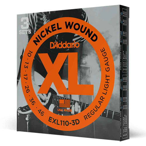 D'Addario 10-46 3 Pack EXL110 3D Nickel Wound Regular Light Electric Guitar Strings