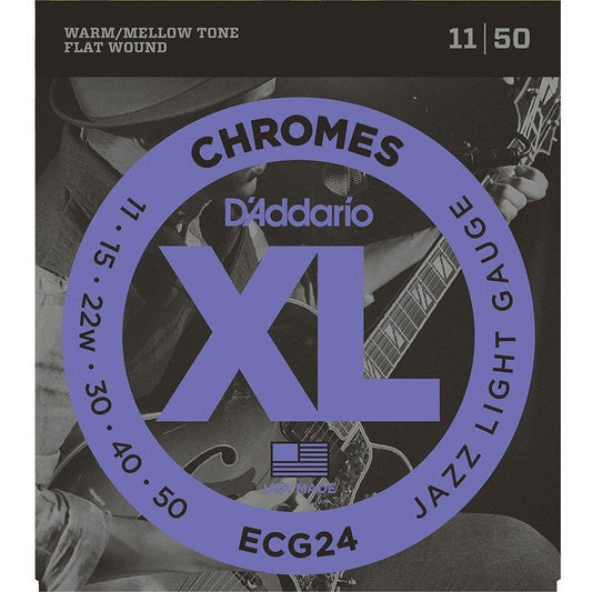 D'Addario ECG24 Chromes Flat Wound, Jazz Light, 11-50-Andy's Music