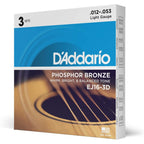 D'Addario EJ16-3D Phosphor Bronze Acoustic Guitar Strings 3-Pack