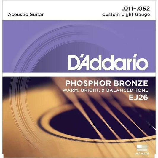 D'Addario EJ26 Phosphor Bronze Acoustic Guitar Strings, Custom Light, 11-52-Andy's Music
