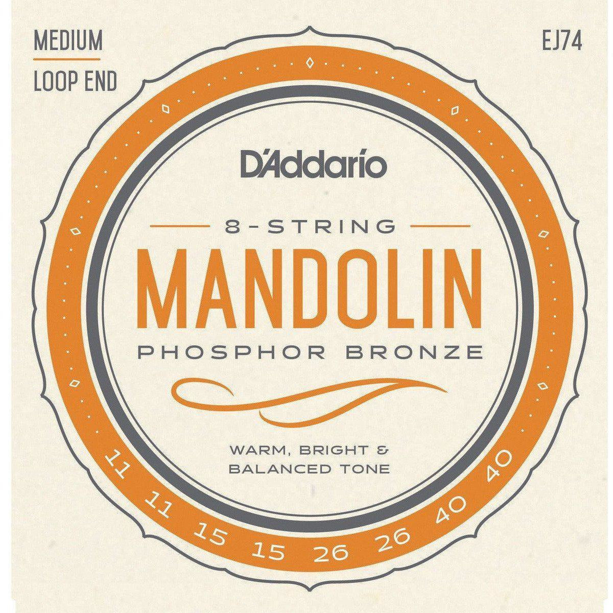 D'Addario EJ74 Mandolin Strings, Phosphor Bronze, Medium, 11-40-Andy's Music