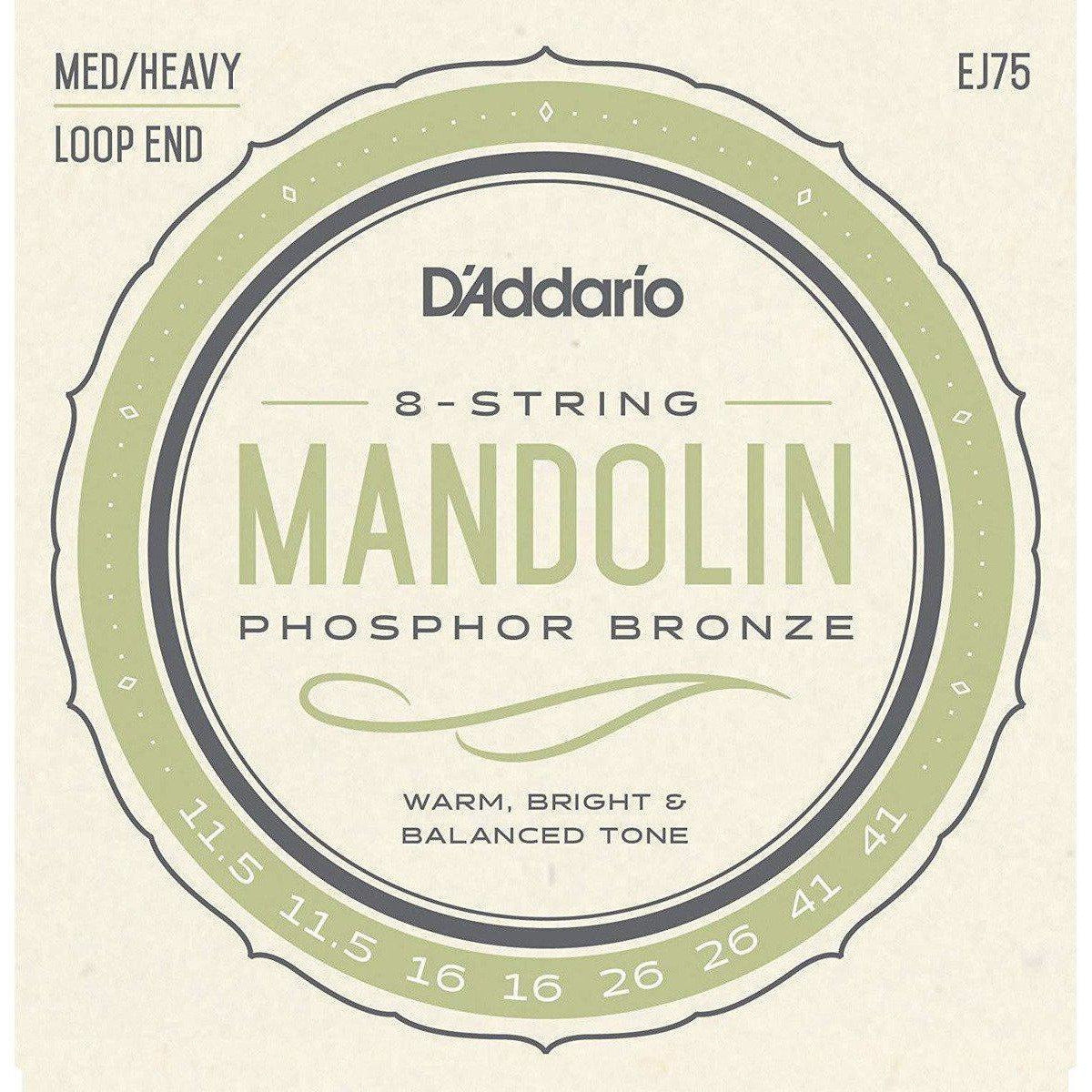 D'Addario EJ75 Mandolin Strings, Phosphor Bronze, Medium/Heavy, 11.5-41-Andy's Music