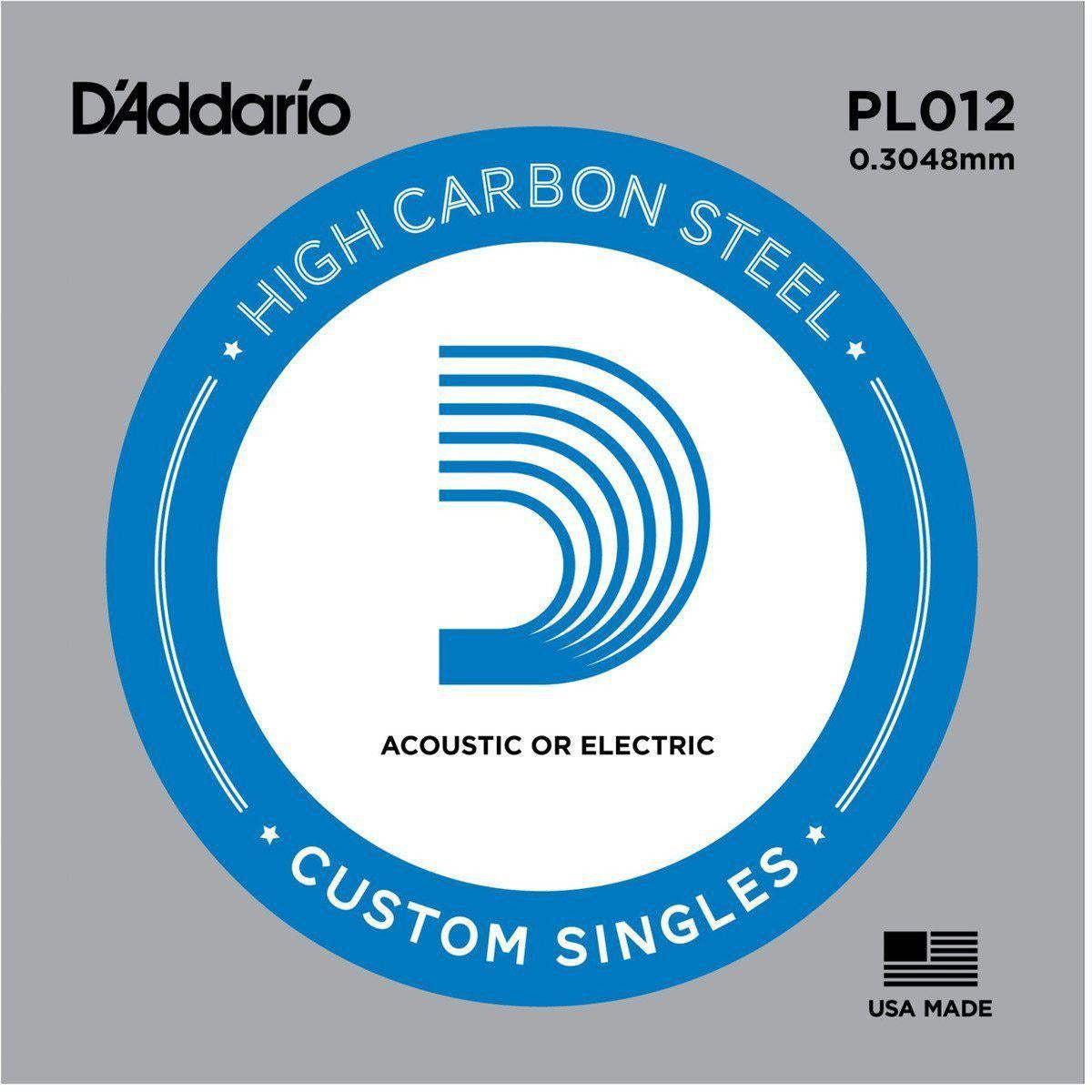 D'addario Plain Steel Single String-.012-Andy's Music