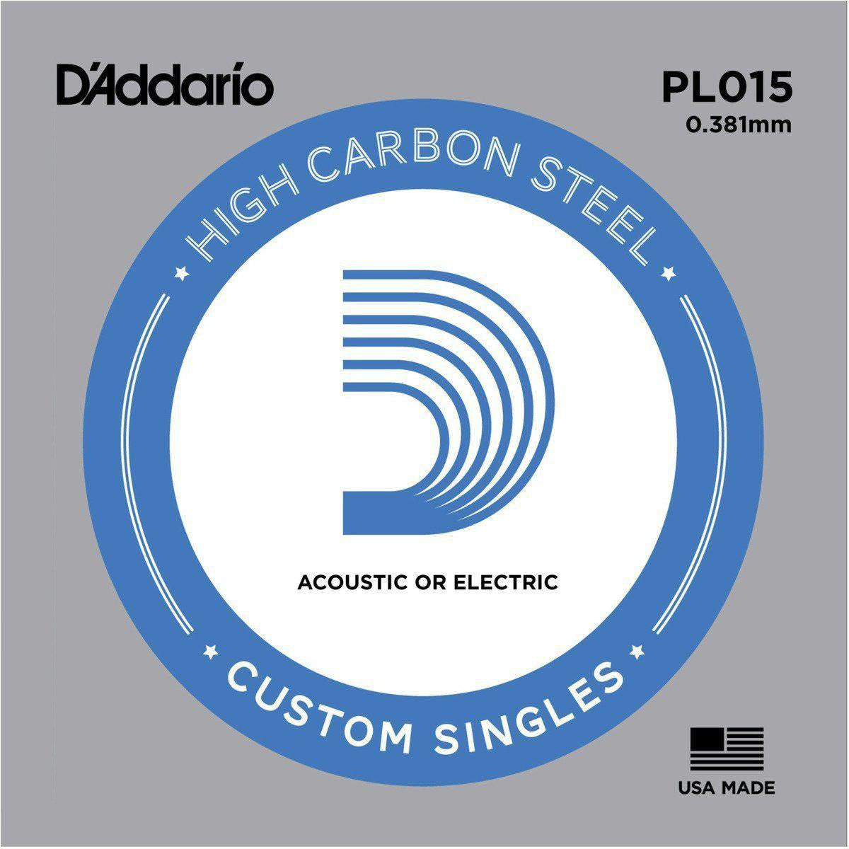 D'addario Plain Steel Single String-.015-Andy's Music