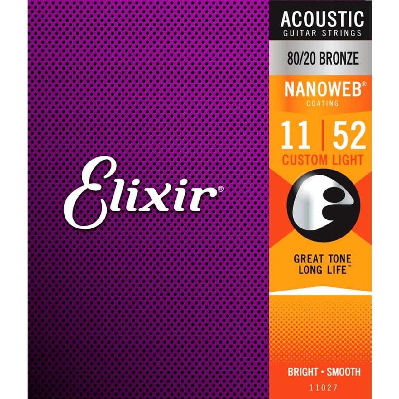 Elixir 11027 Nanoweb 80/20 Custom Light .011-.052-Andy's Music