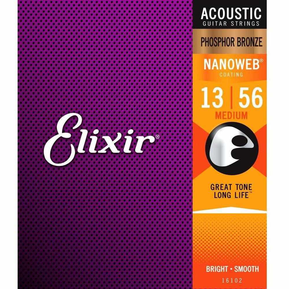 Elixir 16102 NanoWeb Phosphor Bronze Acoustic Medium 13-56-Andy's Music