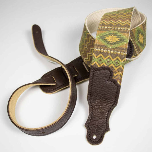 Franklin Canvas Cotton Graphic Old Aztec Print Olive Guitar Strap