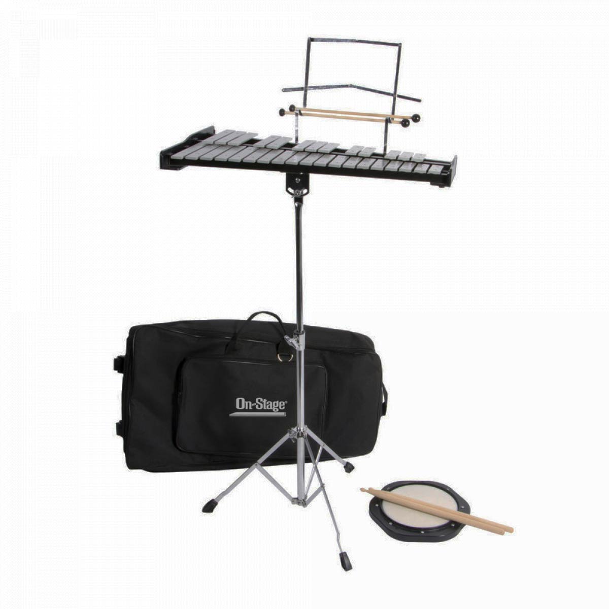 On-Stage BSK2500 32 Bell Kit with Stand, Mallets, Drumsticks, 8" Practice Pad, and Rolling Backpack