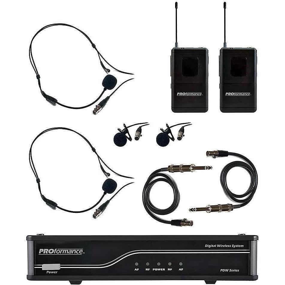 PROformance PDWLH Dual Channel Wireless Mic & Guitar System-909.3/926.8 MHz Operating Frequency-Andy's Music