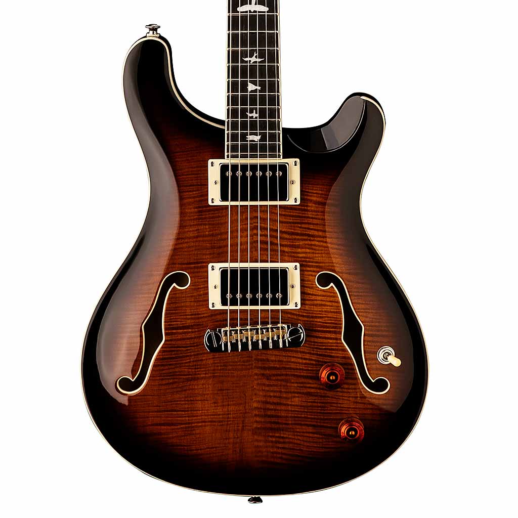 PRS SE Hollow Body II Electric Guitar With Hardshell Case Black Gold Burst Finish