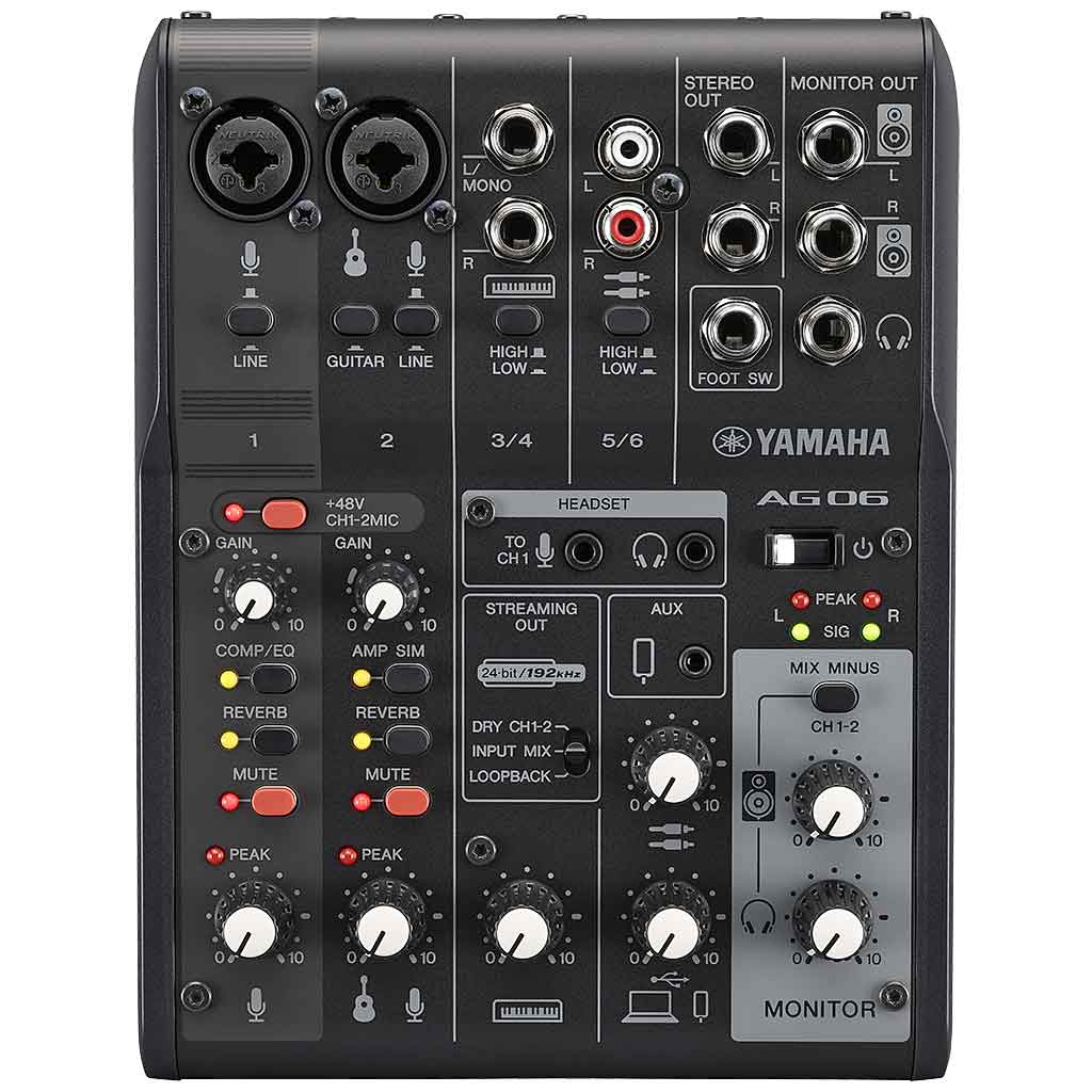 Yamaha AG06 MK2 Live Streaming Mixer and USB Audio Interface-Black-Andy's Music