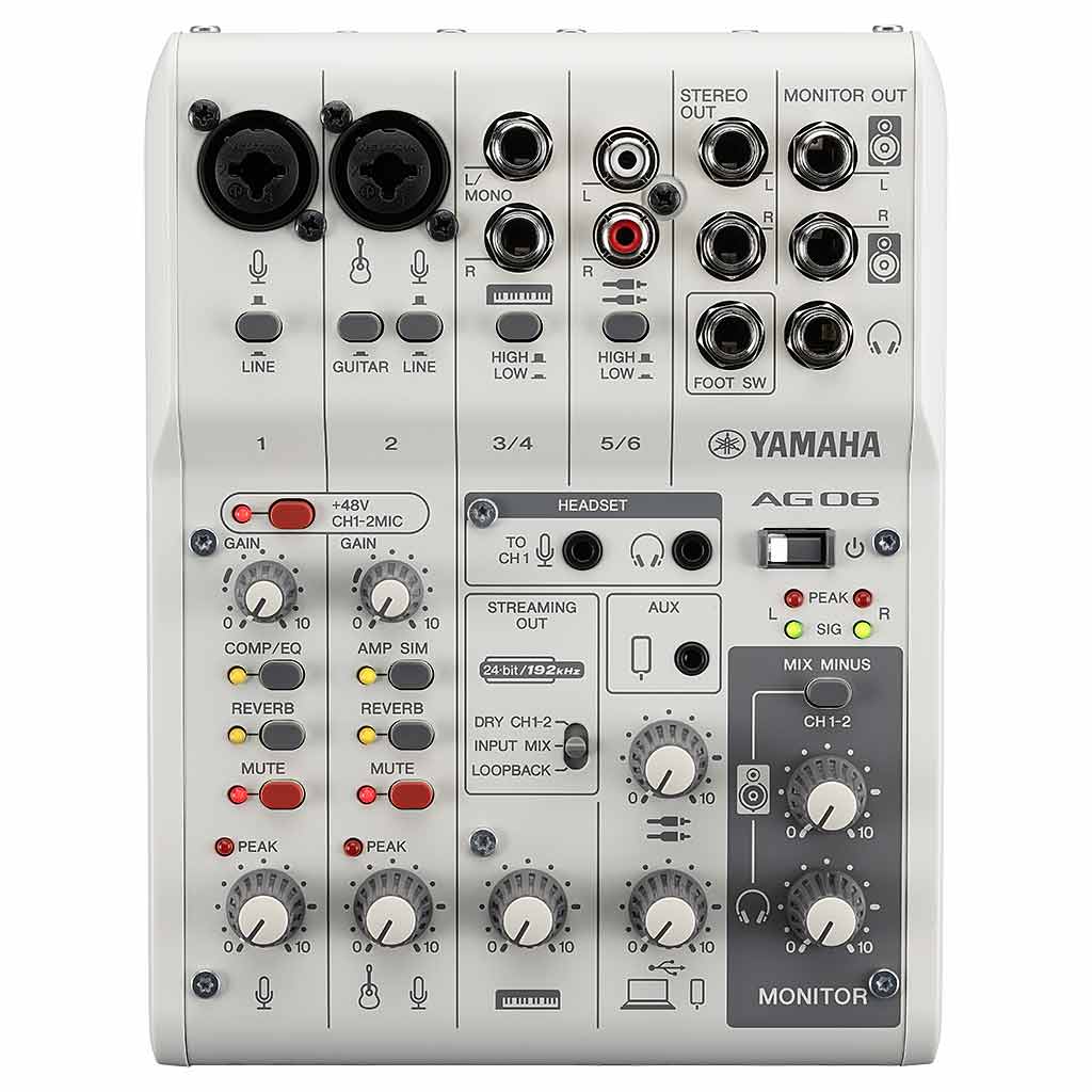Yamaha AG06MK2W White Live Streaming Mixer and USB Audio Interface