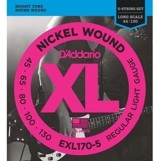 D'Addario EXL170-5 Nickel Wound 5-String Bass, Light, 45-130, Long Scale-Andy's Music